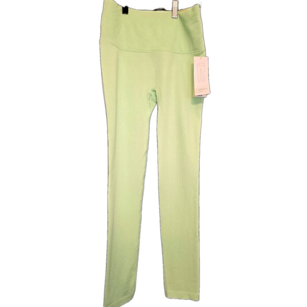 NWT M Women's Neon Green Ribbed Athletic Leggings High-Rise MSRP $30